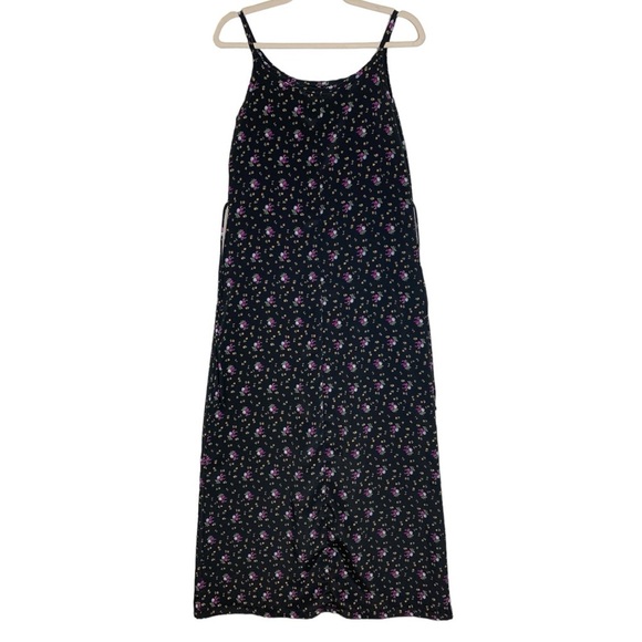 VTG Long Black Purple Floral Dress Polyester Medium Y2K 90’s  Sun Dress Garden - Picture 2 of 9
